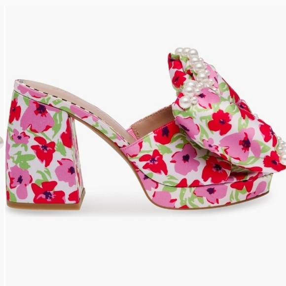 🩷🔹️ Betsey Johnson🔹 Maccie Floral Bow Heeled Platform Sandals 8 9 Only - Picture 6 of 11